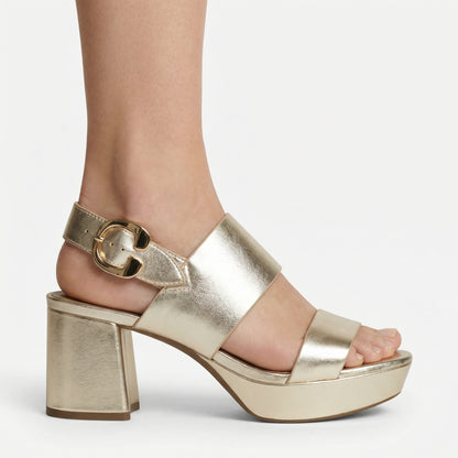 Stone Platform Sandals - Round Toe, Buckle Closure, Slip-On Design