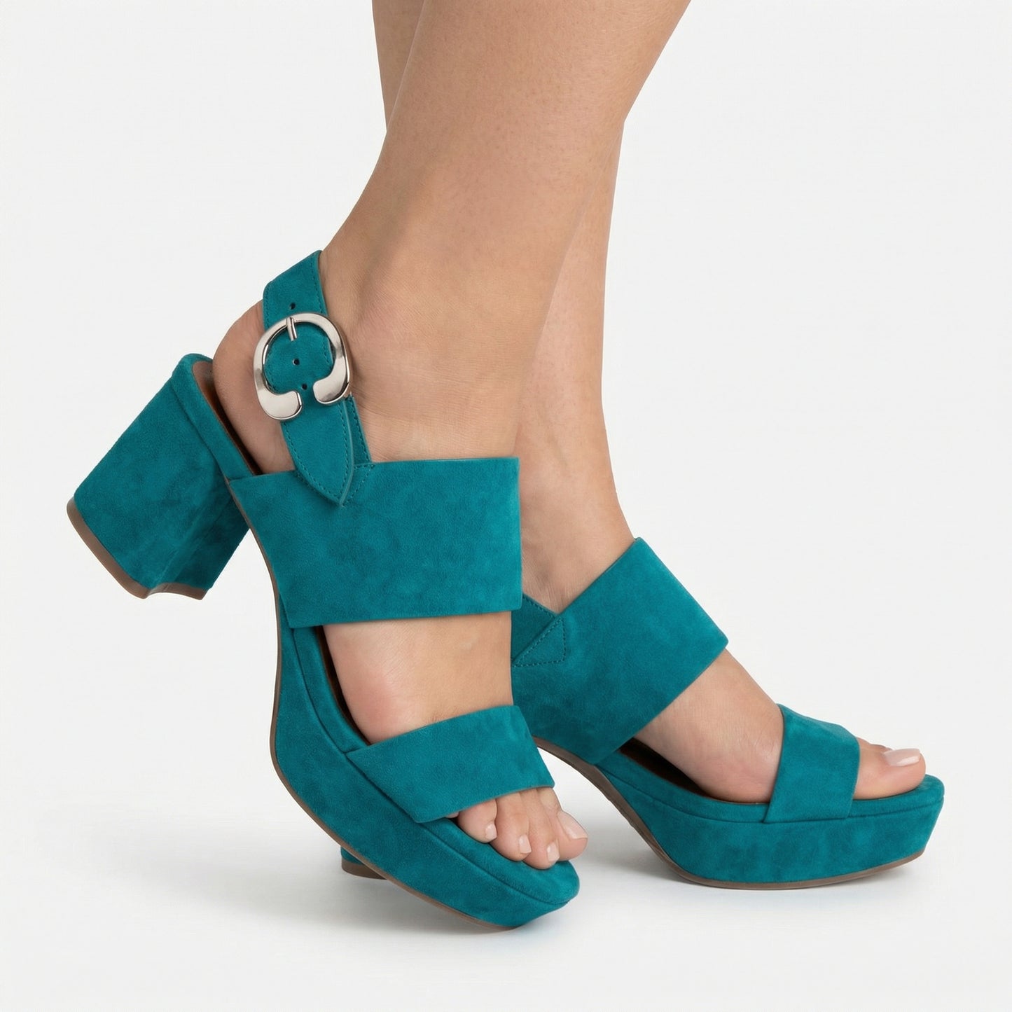 Stone Platform Sandals - Round Toe, Buckle Closure, Slip-On Design