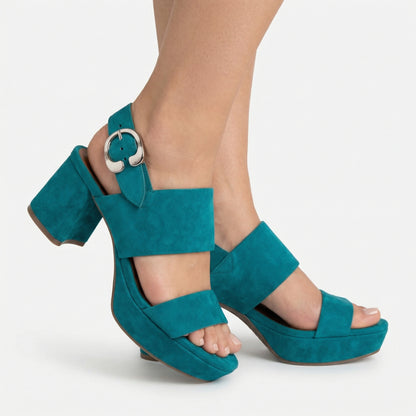 Stone Platform Sandals - Round Toe, Buckle Closure, Slip-On Design