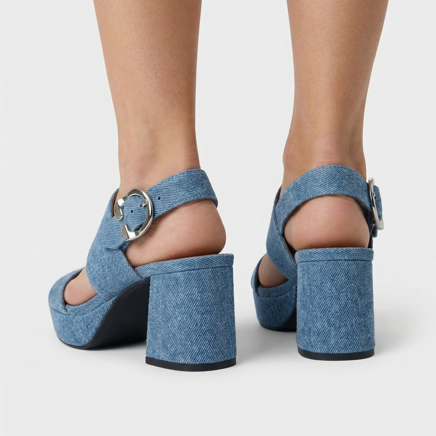 Stone Platform Sandals - Round Toe, Buckle Closure, Slip-On Design