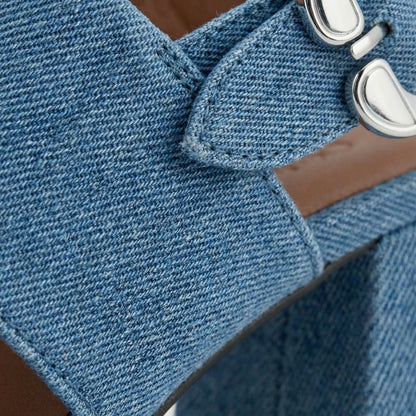 Stone Platform Sandals - Round Toe, Buckle Closure, Slip-On Design