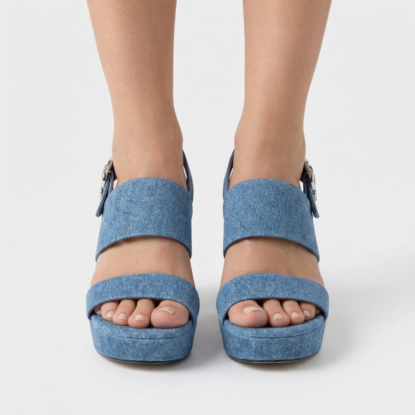 Stone Platform Sandals - Round Toe, Buckle Closure, Slip-On Design