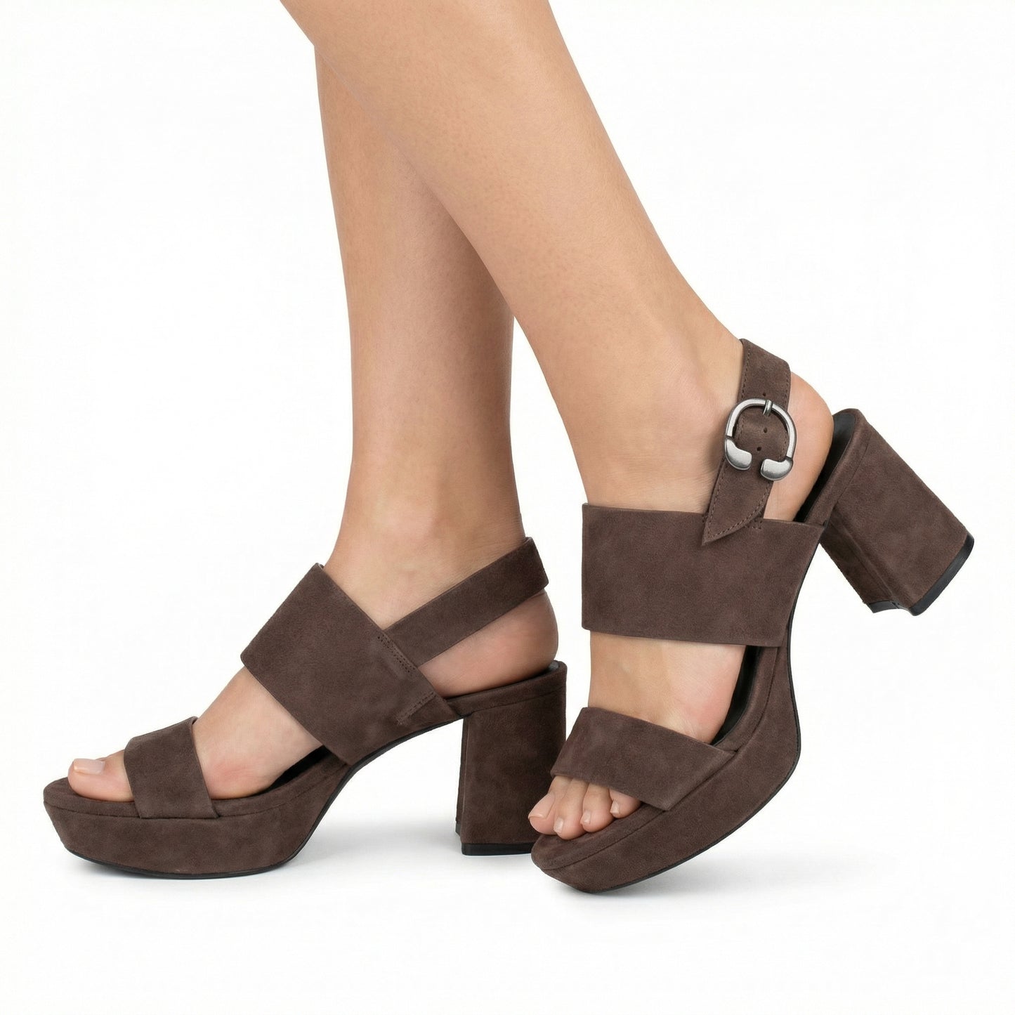 Stone Platform Sandals - Round Toe, Buckle Closure, Slip-On Design
