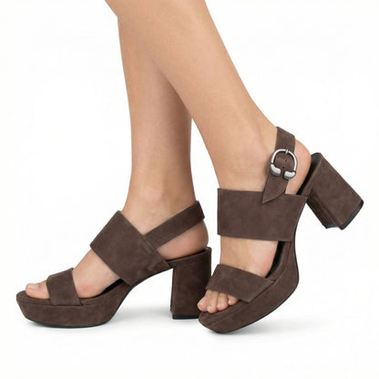 Stone Platform Sandals - Round Toe, Buckle Closure, Slip-On Design