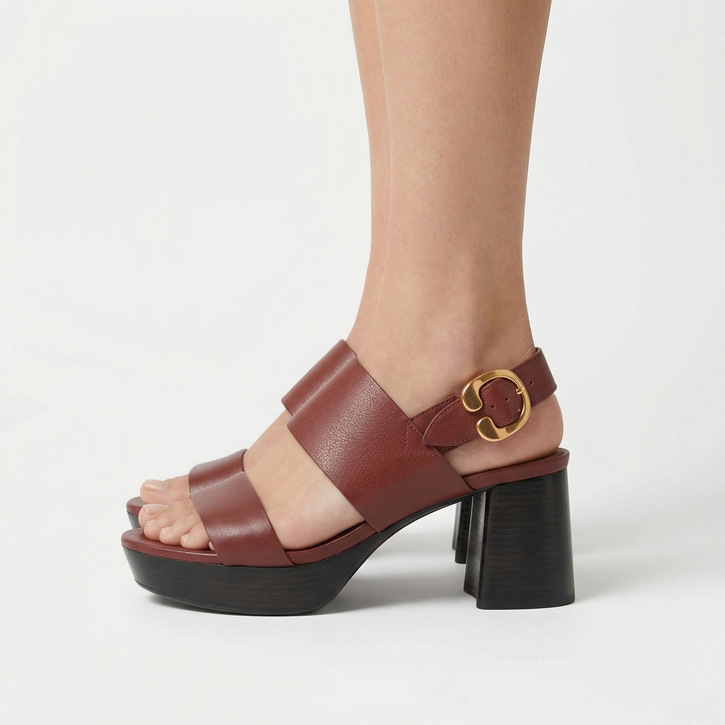 Stone Platform Sandals - Round Toe, Buckle Closure, Slip-On Design
