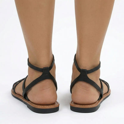 Strappy Ankle Wrap Sandals - Cushioned Insole, Back Zipper, Non-Slip Sole