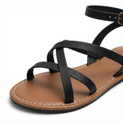 Strappy Ankle Wrap Sandals - Cushioned Insole, Back Zipper, Non-Slip Sole