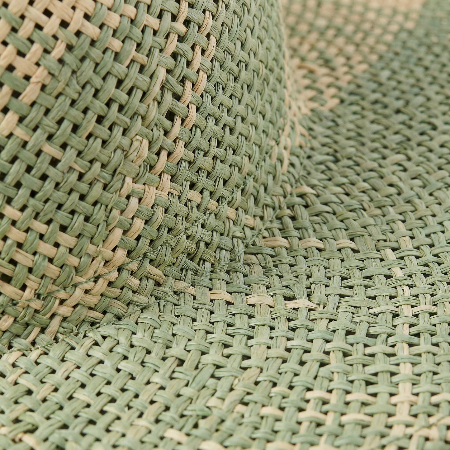 Green Straw Fedora Hat - Two-Tone Design, Braided Band, Wide Brim