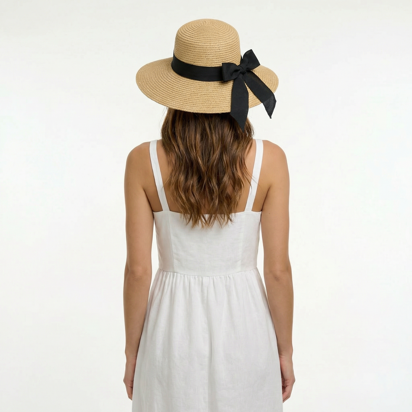 Straw Swinger Hat - Raffia Design, Cotton Band, Back Bow