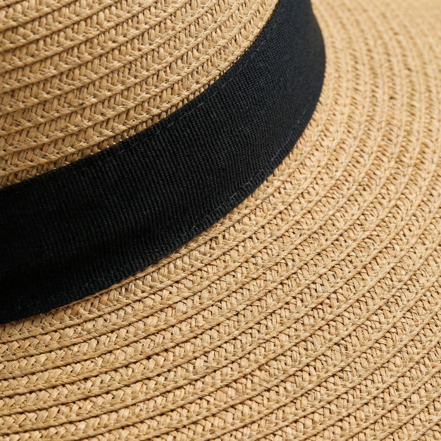 Straw Swinger Hat - Raffia Design, Cotton Band, Back Bow