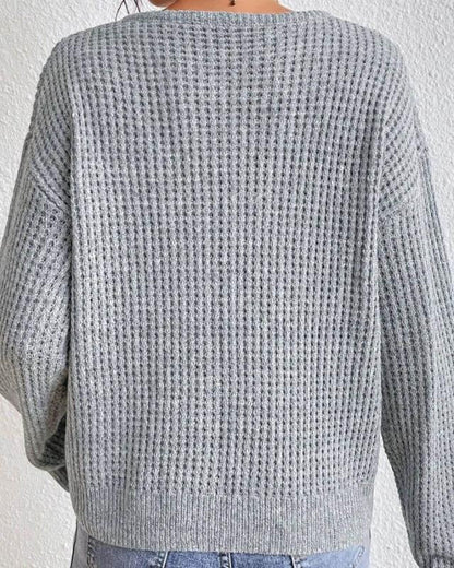 Textured Knit Split Neck Sweater