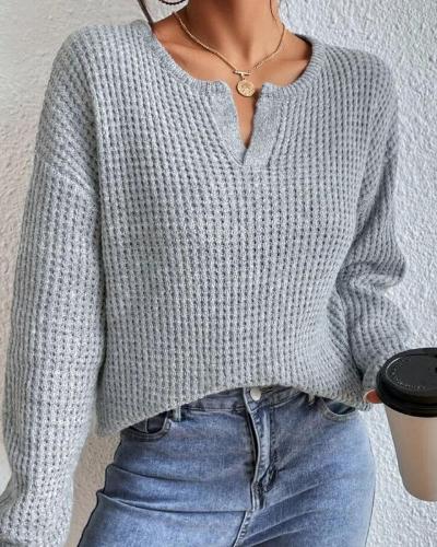 Textured Knit Split Neck Sweater