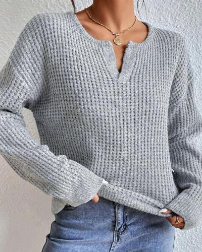 Textured Knit Split Neck Sweater