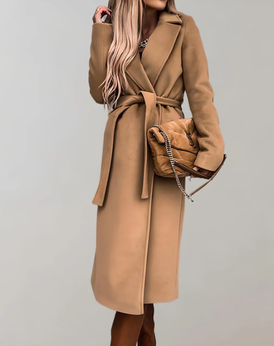 Tie Waist Long Overcoat