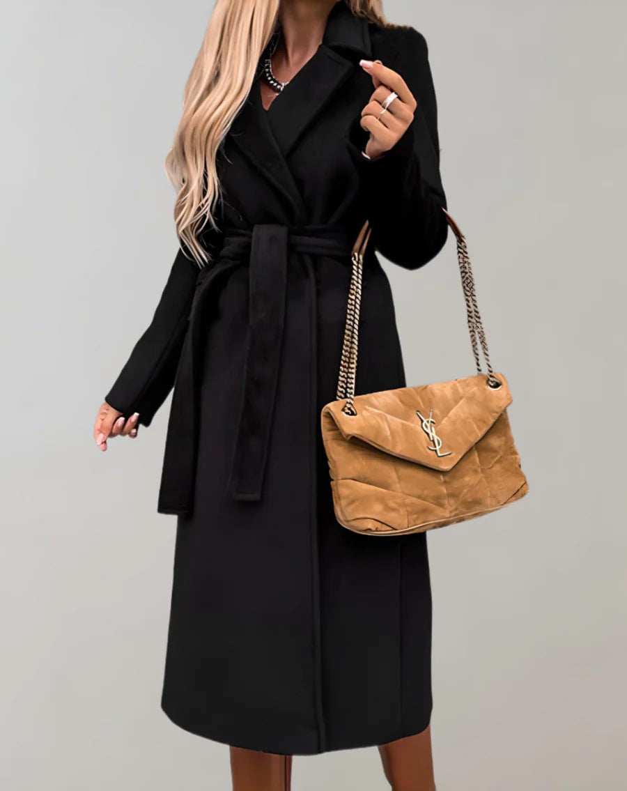 Tie Waist Long Overcoat
