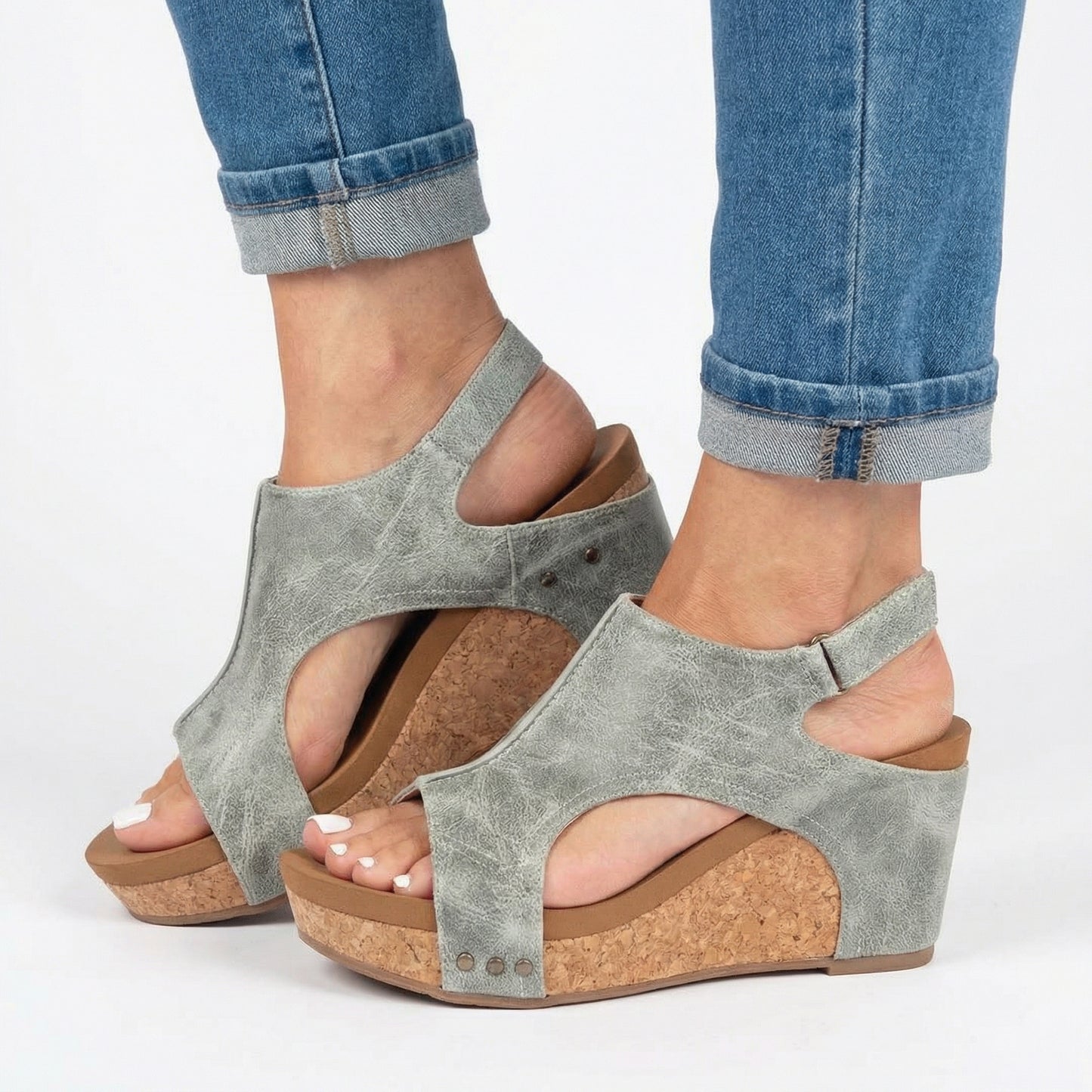 Vegan Wedge Sandals - Cork Heel, Everyday Comfort