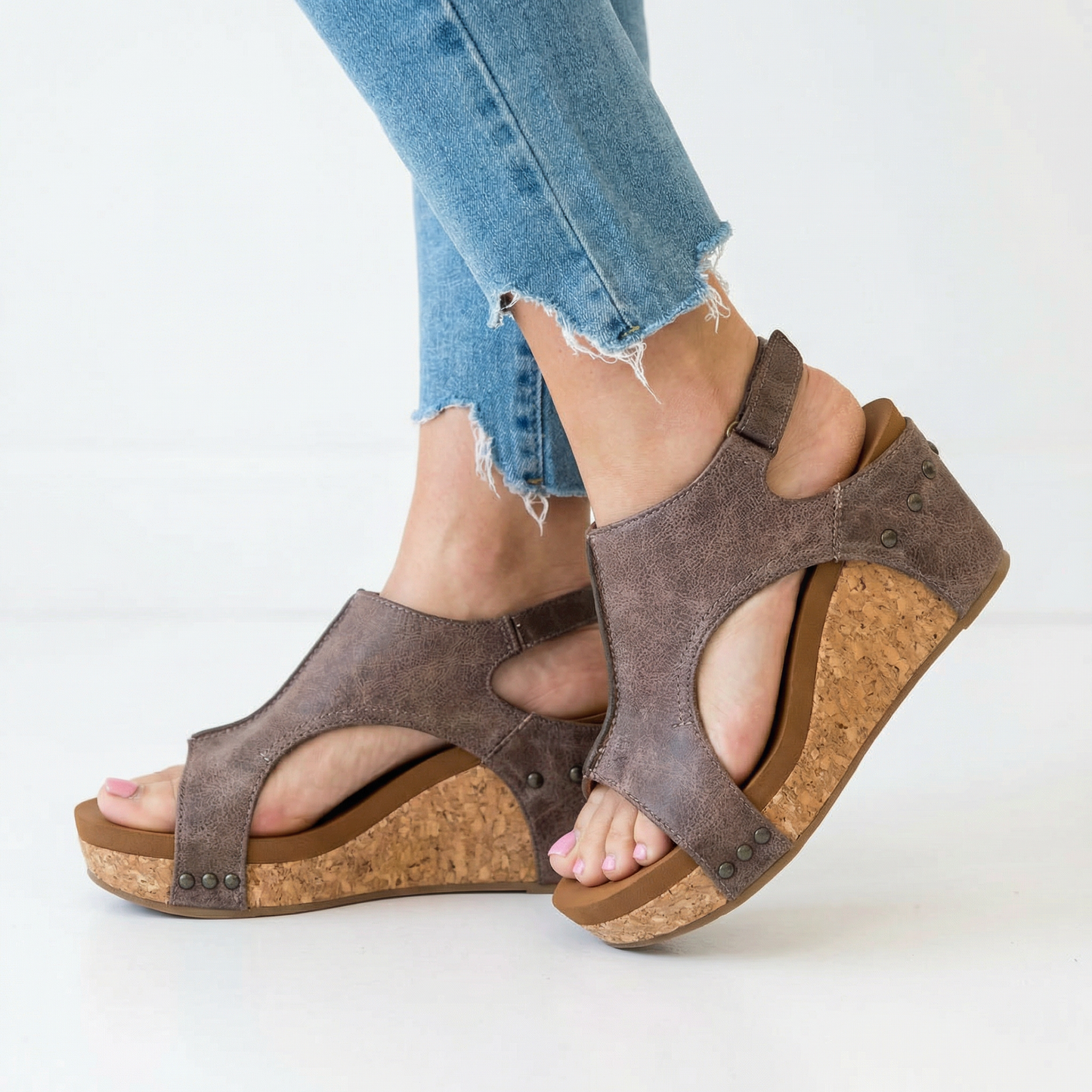 Vegan Wedge Sandals - Cork Heel, Everyday Comfort