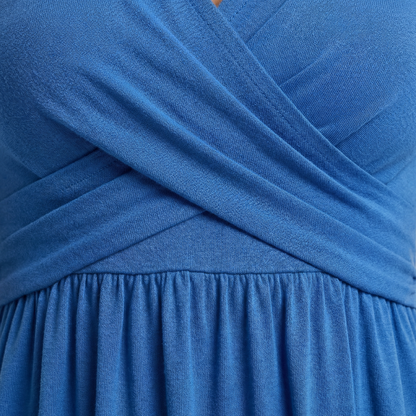 Wedding Guest Midi Dress - Wrap V-Neck, Elbow Sleeve, Side Pockets