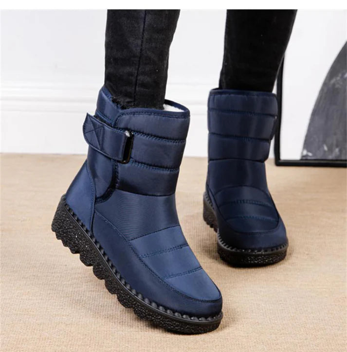 Women’s Mid-Calf Winter Boots – Quilted Upper With Strap Detail and Textured Sole for Fall and Winter