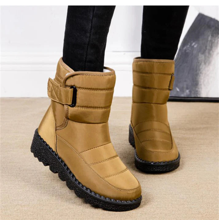 Women’s Mid-Calf Winter Boots – Quilted Upper With Strap Detail and Textured Sole for Fall and Winter