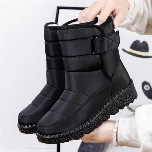 Women’s Mid-Calf Winter Boots – Quilted Upper With Strap Detail and Textured Sole for Fall and Winter