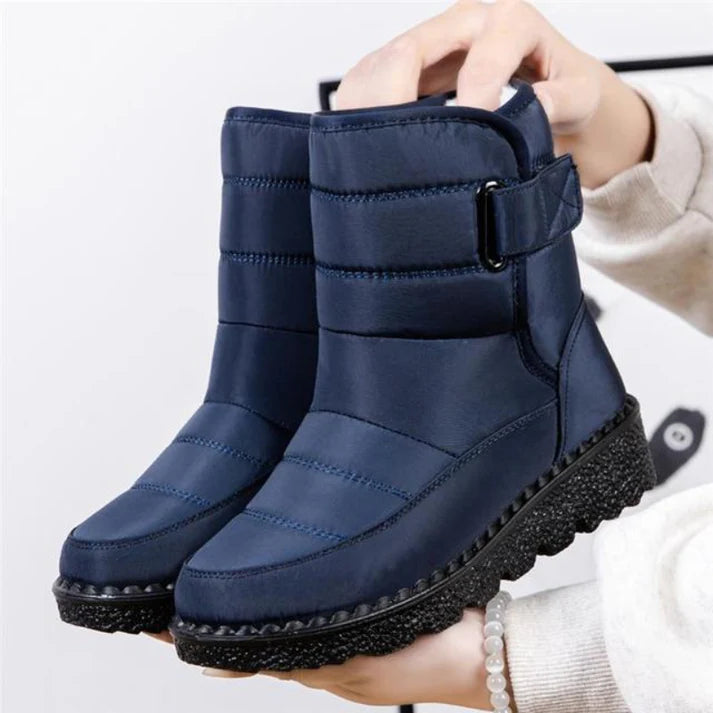 Women’s Mid-Calf Winter Boots – Quilted Upper With Strap Detail and Textured Sole for Fall and Winter
