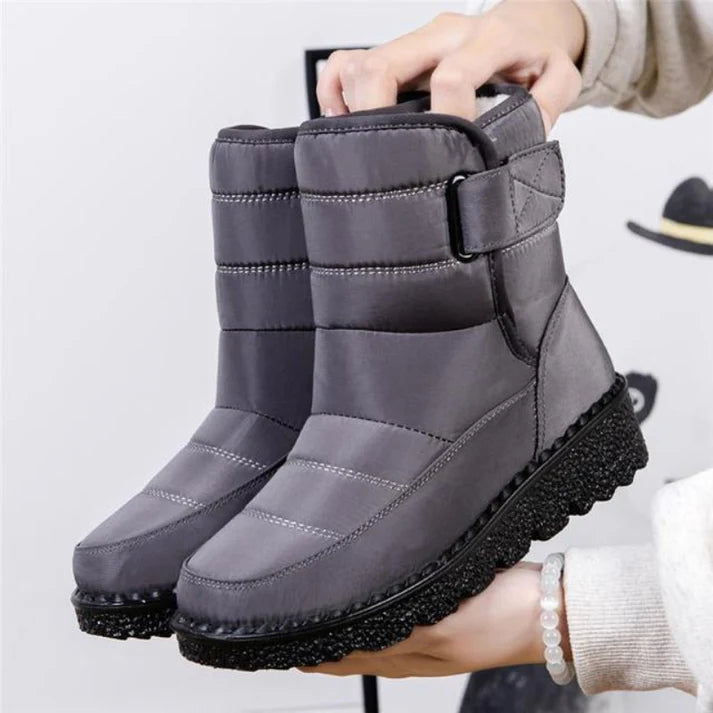 Women’s Mid-Calf Winter Boots – Quilted Upper With Strap Detail and Textured Sole for Fall and Winter