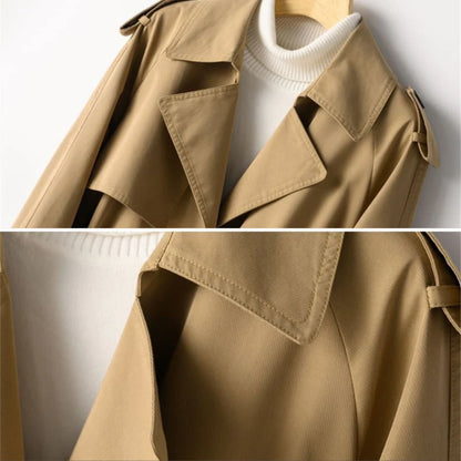 Women’s Double-Breasted Trench Coat – Fall Outerwear in Cotton Blend Twill