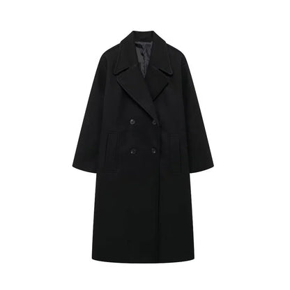 Women’s Double-Breasted Wool Coat – Long Elegant Winter Overcoat