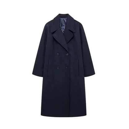 Women’s Double-Breasted Wool Coat – Long Elegant Winter Overcoat