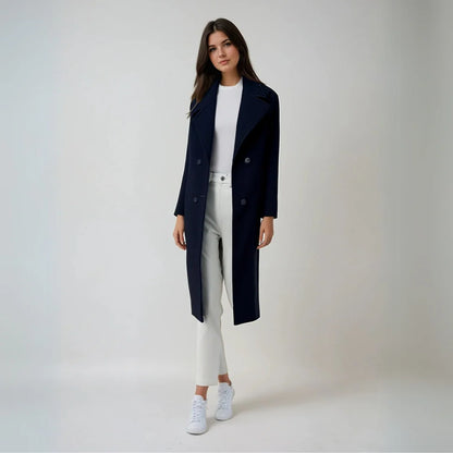 Women’s Double-Breasted Wool Coat – Long Elegant Winter Overcoat