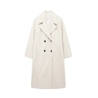 Women’s Double-Breasted Wool Coat – Long Elegant Winter Overcoat