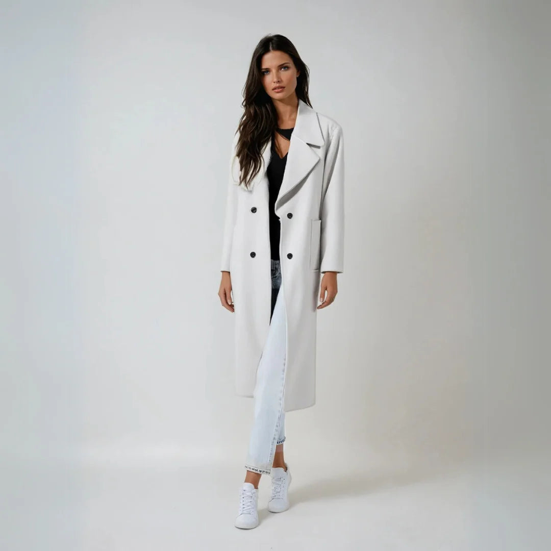 Women’s Double-Breasted Wool Coat – Long Elegant Winter Overcoat