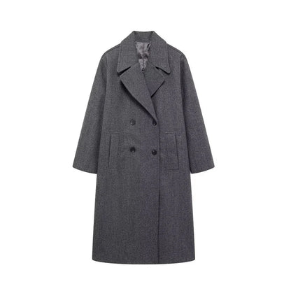 Women’s Double-Breasted Wool Coat – Long Elegant Winter Overcoat