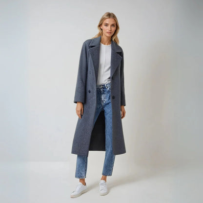 Women’s Double-Breasted Wool Coat – Long Elegant Winter Overcoat