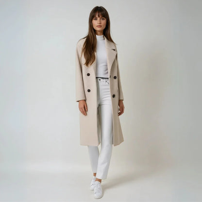 Women’s Double-Breasted Wool Coat – Long Elegant Winter Overcoat