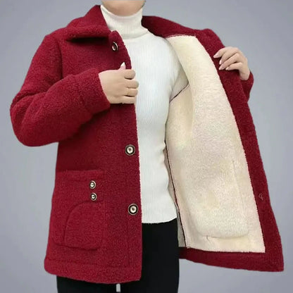 Women’s Fleece-Lined Winter Jacket – Button-Up, Thick Plush Interior, Warm Casual Outerwear