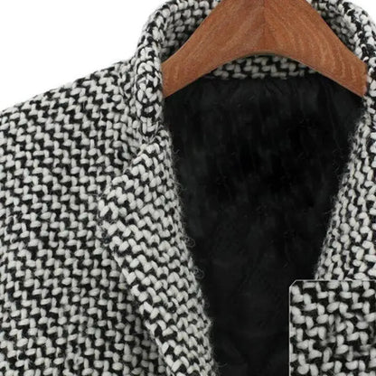 Women’s Houndstooth Wool Coat – Classic Long Blazer-Style Overcoat
