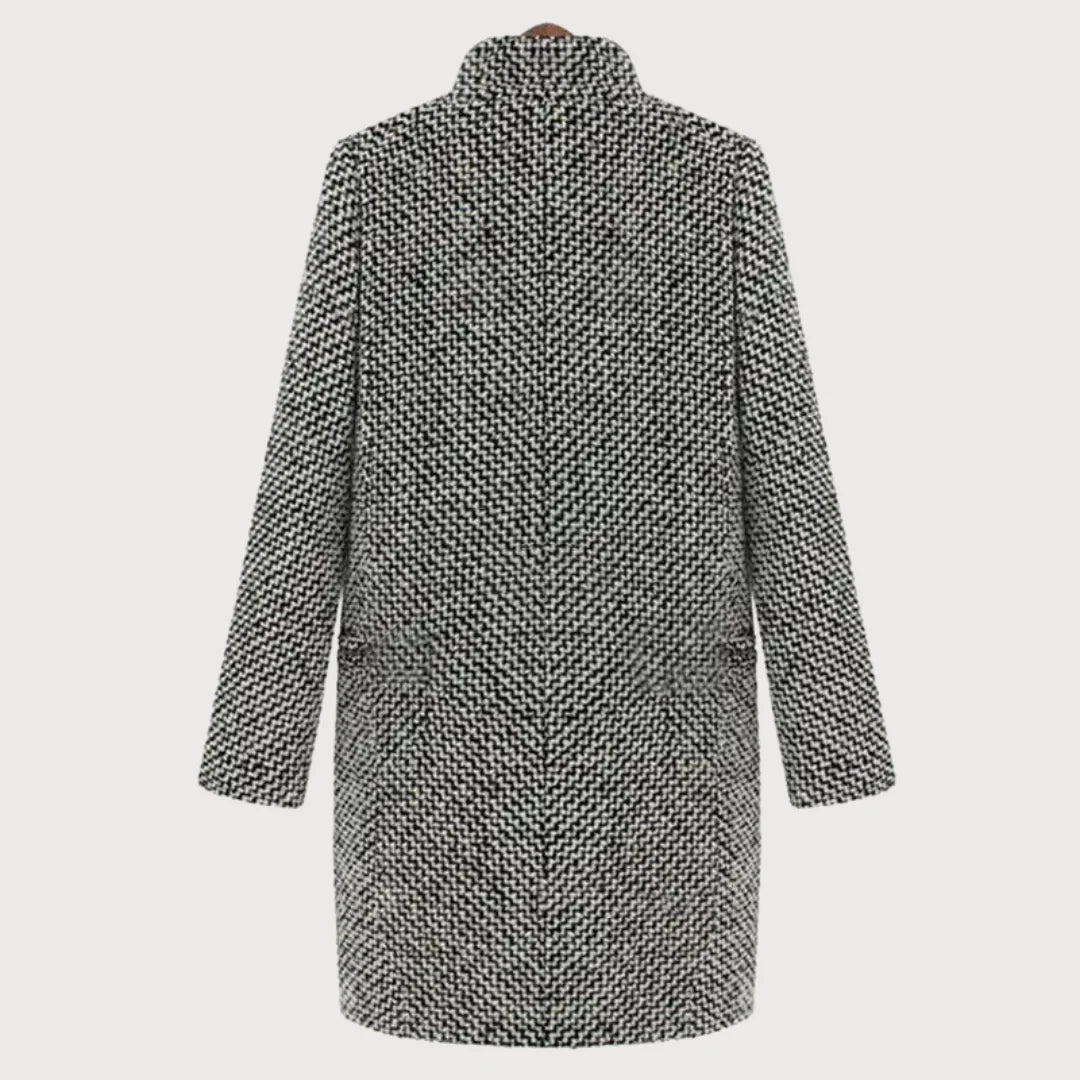 Women’s Houndstooth Wool Coat – Classic Long Blazer-Style Overcoat