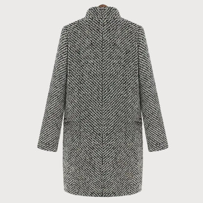 Women’s Houndstooth Wool Coat – Classic Long Blazer-Style Overcoat