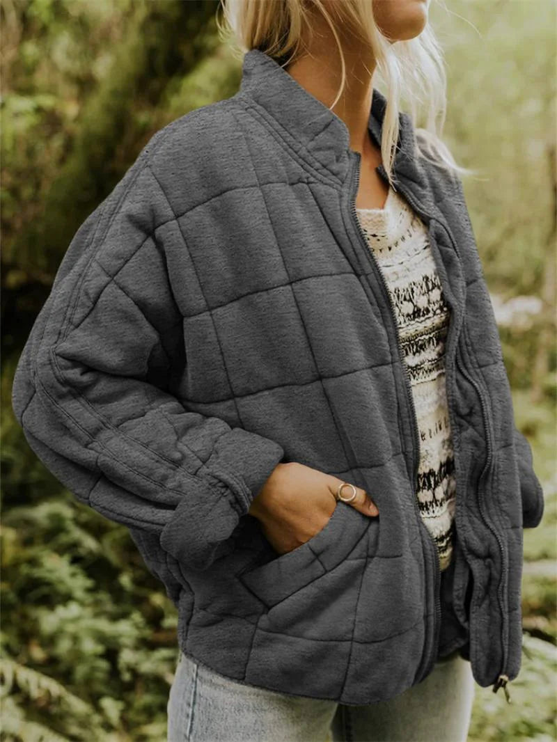 Women’s Quilted Fleece Jacket – Fall Outerwear in Soft Padded Fabric