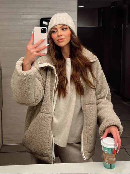 Women’s Sherpa Zip Jacket – Fall Outerwear in Soft Textured Fleece