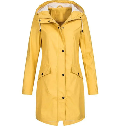 Women’s Waterproof Raincoat with Hood – Lightweight Long Jacket with Snap Buttons & Pockets