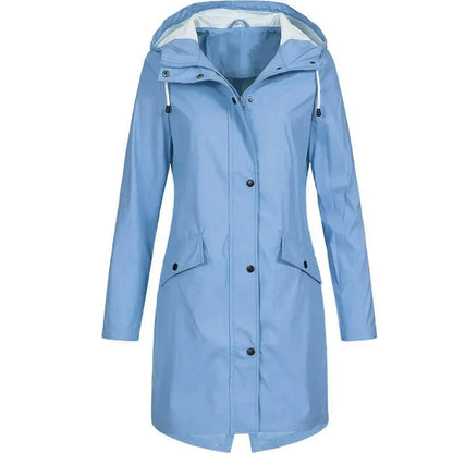 Women’s Waterproof Raincoat with Hood – Lightweight Long Jacket with Snap Buttons & Pockets
