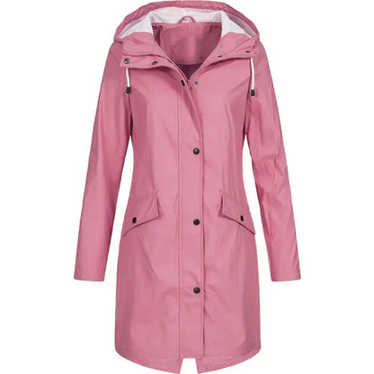 Women’s Waterproof Raincoat with Hood – Lightweight Long Jacket with Snap Buttons & Pockets