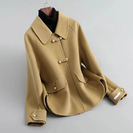 Wool Blend Short Coat With Pearl Button Closures