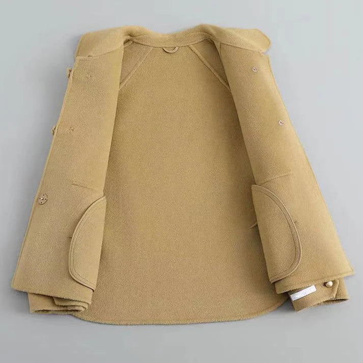 Wool Blend Short Coat With Pearl Button Closures