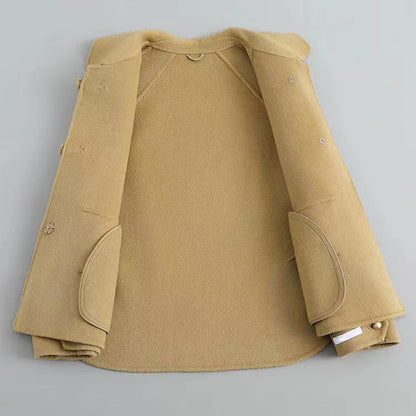 Wool Blend Short Coat With Pearl Button Closures