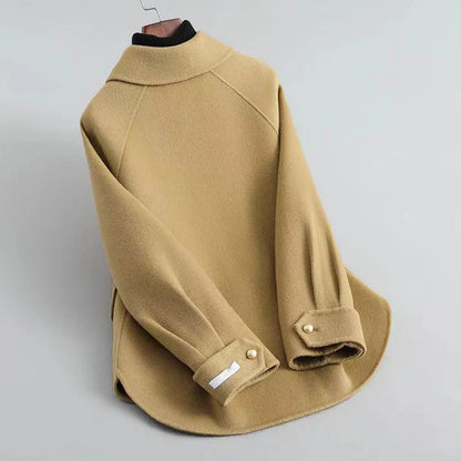 Wool Blend Short Coat With Pearl Button Closures