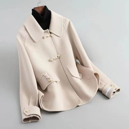 Wool Blend Short Coat With Pearl Button Closures